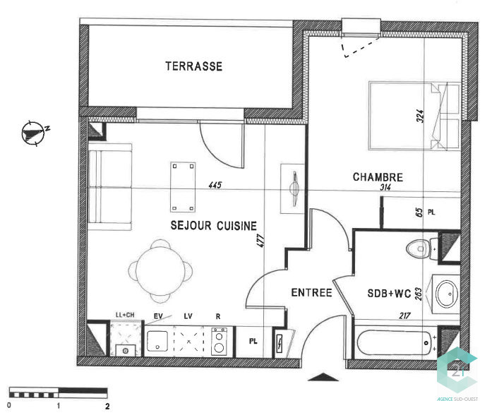 Appartement T2 de 40m2 – vendu libre sur Tournefeuille
